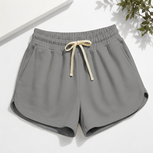 Shorts en tricot gris uni à taille haute pour femmes, décontractés, avec taille élastique, respirants, en coton de haute qualité - Product Image 5