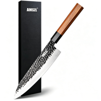 Couteau de chef japonais en acier au carbone écologique AMSZL, ambidextre, manche octogonal en ébène et bois de padouk, affûtage à vie pour la cuisine