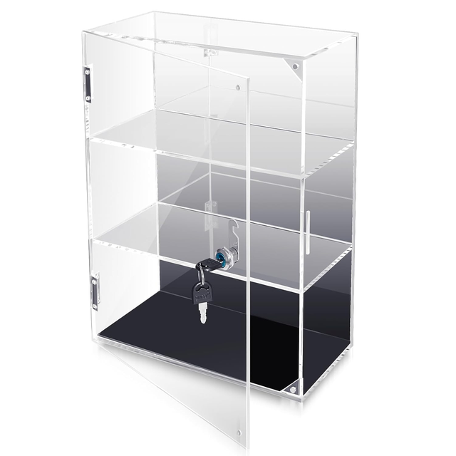 Bespoke 3-shelf clear Acrylic Display case with Lock Key Lucite Collectibles showcase Cabinet