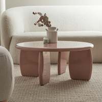Table basse ronde moderne en argile brillante avec pieds arrondis en bois d'acacia
