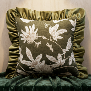<span class=keywords><strong>Funda</strong></span> de Cojín de Chenilla con Jacquard Floral - <span class=keywords><strong>Funda</strong></span> de Almohada con Diseño Botánico y Ribete de Terciopelo - Decoración Elegante para Sofá Cama - Product Image 2