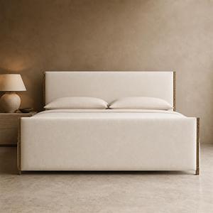 Lit à panneaux en tissu Wabi-Sabi de collection privée avec pied de lit, cadre en fer forgé à la main et base plateforme basse pour villa - Product Image 3