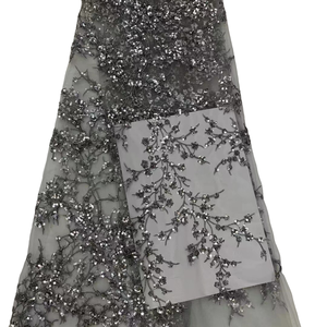 Tissu en tulle brodé floral HAPPEAK avec sequins et dentelle, 100 % polyester respirant et écologique pour accessoires de mariage pour filles - Product Image 4