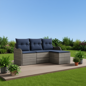 Conjunto de Sofá de Jardín de Ratán Sintético Gris de 3 Plazas, Muebles de Exterior Resistentes a la Intemperie, Diseño Contemporáneo - Product Image 2