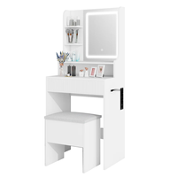 Coiffeuse avec miroir LED éclairé et prise de courant, table de maquillage avec tiroirs et armoire