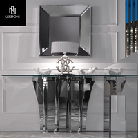 Mobilier miroir Accueil Table de couloir en métal de luxe Table console moderne avec dessus en verre à vendre