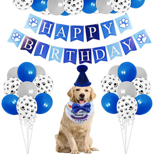 Paquet de ballons rose bleu chien joyeux anniversaire woof lettre chapeau de fête pour animaux de compagnie <span class=keywords><strong>serviette</strong></span> de salive - Product Image 4