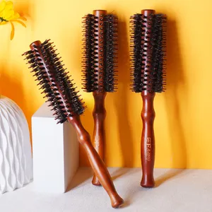 Wholesale Boar Bristle Round Brush Nylon Heat Resistant Wooden Handle Curly Hair Comb Straight Brush