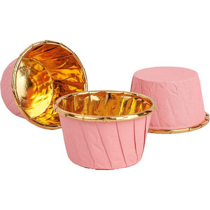 Pink And Gold Rolled Rim Cupcake Liners Medium Size For Birthday <b>Cake</b> <b>Decorating</b> <b>Supplies</b> - Product Image 1