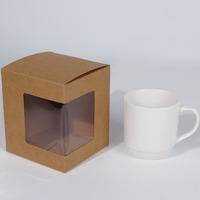 Boîte cadeau en papier avec fenêtre transparente pour tasses à café à sublimation pliables rose, marron, noir, blanc pour 11oz, 12oz, 15oz