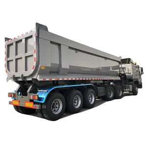 China Tri-axle Trailer Heavy Duty Load 60--80Ton Side Hydraulic Dump Tipper Trailer Truck Rear Dumper Semi Trailer