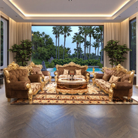 Ensemble de canapés modulaires convertibles en bois massif sculpté à la main, style Crown Royal, pour villa, luxe turc, rembourrage en éponge