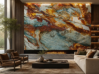 Dalle de quartzite Blue Louise polie veinée pour panneau mural TV, plateau de meuble flottant, comptoir de bar, plateau de table basse en pierre