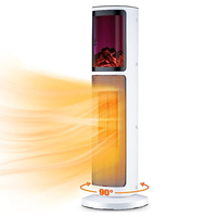 KONWIN Radiateur Tour Électrique Portable Autonome PTC avec Effet Flamme, Télécommande, en Plastique, 2000W, Chauffage d'Espace