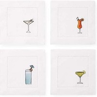 Serviettes de cocktail carrées classiques brodées à la main, 15x15cm, en coton et lin, réutilisables pour bar, mariage, fête, restaurant