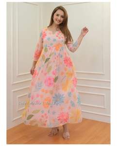 Vestido Maxi indio elegante de Georgette con patrón de cuello intrincado-Vestidos Casuales - Product Image 2