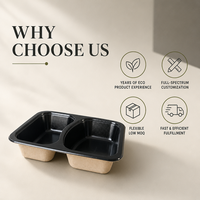 Barquettes en bagasse laminées CPET noires sans PFAS, résistantes à la chaleur, haute barrière, compostables, pour repas surgelés, emballage MAP, faible coût d'outillage
