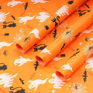 Papel <span class=keywords><strong>de</strong></span> Regalo Impermeable Naranja con Diseño <span class=keywords><strong>de</strong></span> Gatos y Fantasmas para Halloween, Papel Kraft para Envolver Dulces y Decoraciones - Product Image 5