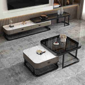 Juego de Muebles de Sala de Estar Modernos de Lujo Ligero, Piedra Sinterizada con Almacenamiento, Muebles de Sala de Estar Montados en la Pared - Product Image 4