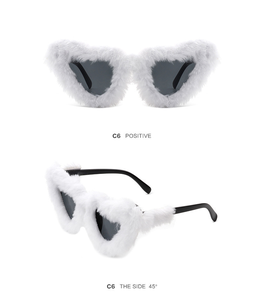 Gafas de Sol de Peluche para Mujer, Color Rosa, Estilo Punk, con Peluche Suave, Color Rosa Blanco, para Disfraz de Halloween, Gafas de Sol de Ojo de Gato - Product Image 5