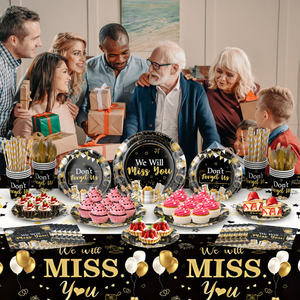 Eco-friendly Disposable Paper Plates and Napkins for Retirement Party Decor Black and Gold - Product Image 4