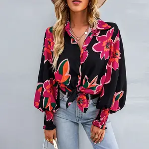 SS24 spring season latest styles elegant blouse tops for women floral printing loose lady shirt