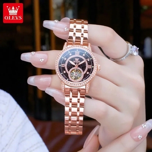 Reloj automático OLEVS 7036 para mujer, diseño hueco con incrustaciones de diamantes, esfera con diseño de cielo estrellado, relojes de marca de lujo para mujer, envío directo. - Product Image 3