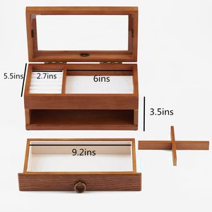 Wooden Jewelry <b>Box</b> With Mirror And Drawer For Necklace Ring Earring Storage Organizer Desktop <b>Makeup</b> Accessory Case - Product Image 2