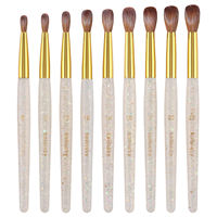 Kit de pinceaux à ongles en poils de Kolinsky, 9 tailles, manche transparent blanc pailleté, pour manucure à domicile ou en salon, vente chaude