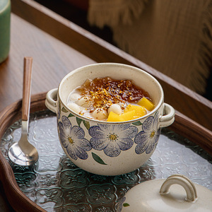 หม้อตุ๋นเซรามิกแบบจีนโบราณสองหูจับ กันน้ำ ฝาปิดลายดอกไม้ ส่งออกต่างประเทศ - Product Image 4