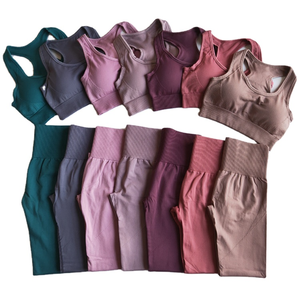 피트니스웨어 요가 의류 여성 야외 원활한 체육복 세트 빈 스포츠 요가 브래지어와 레깅스 세트 사용자 정의 로그 - Product Image 2