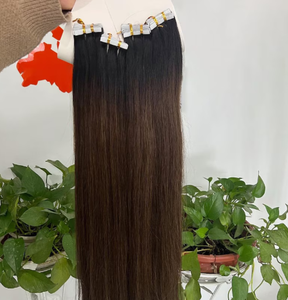 Extensiones de Cabello Humano Liso Ombre Marrón Chocolate con Cinta Adhesiva para Mujer, 12-30 Pulgadas, Paquetes de Cabello Remy Brasileño, Trama de Piel, 40 Piezas - Product Image 1