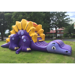 Tobogán de dinosaurio Dudley púrpura y amarillo de 12 pies X 22 pies para patio trasero, tobogán inflable <span class=keywords><strong>Dino</strong></span> para niños - Product Image 1