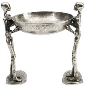 Cuenco decorativo de metal con pedestal de esqueleto doble, plateado, para dulces de Halloween, frutero, soporte de vajilla novedoso - Product Image 1