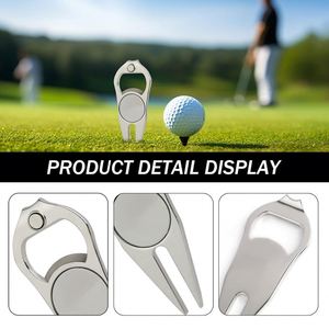 Ouvre-bouteille multifonctionnel, articles promotionnels de golf, outil de réparation de divots de golf en métal personnalisé avec marqueur de balle - Product Image 3