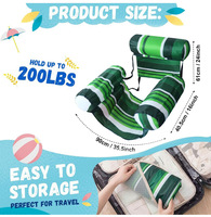 Hamac aquatique stable à 3 tubes, gonflable, rayé, avec revêtement en tissu, pour piscine
