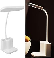 Lampe de bureau LED moderne avec charge USB, 3 supports de stylo flexibles, support de téléphone, gradation progressive pour chambre à coucher, bureau, salle de lecture
