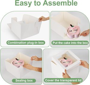 Scatola da Forno Monouso Trasparente Bianca con Finestra per Biscotti, Torte, Dolci di Compleanno, Torte a Strati, <span class=keywords><strong>Pasticceria</strong></span>, Scatola di Carta per Torte - Product Image 3