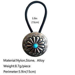 Accessoires <span class=keywords><strong>de</strong></span> cheveux Western pour femmes Turquoise Squash Blossom Hairband Tie Ponytail Holder Western Concho Pony Tie Hair Tie - Product Image 5