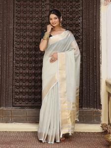 Sari en coton traditionnel Dhwaja Export avec double blouse, longueur du sari 5,5 mètres, longueur de la blouse 0,8 mètre, toutes saisons, mariage/fête/Diwali - Product Image 3