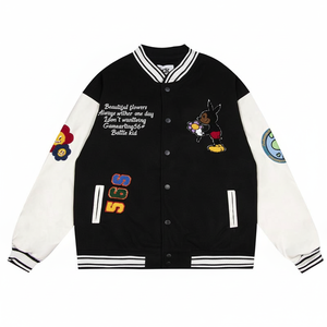 2025 mejor diseño de tendencia Venta caliente de alta calidad de impresión de logotipo personalizado hombres mangas de cuero Stand Collar hombres Varsity chaqueta - Product Image 1