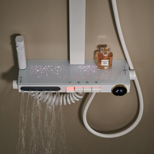 Juego de Ducha de Pared con Pantalla Digital de Cobre, Diseño Empotrado/de Pared, Color Blanco Lechoso/Gris Metálico, con Rociador Superior y Múltiples Velocidades - Product Image 5