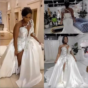 Robe de mariée sirène en dentelle sur mesure S2087L 2025 avec traîne chapelle, grande taille, technique imprimée pour les mariées - Product Image 4