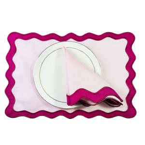 Hot Selling Color Block Organic Fabric Double Scalloped Embroidered Edge <b>Table</b> <b>Cloth</b> <b>Linen</b> Napkin Placemat for Hotel Wedding - Product Image 2
