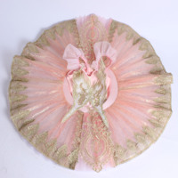 Robe tutu de ballet rose doré brodée pour filles, avec volants et bretelles spaghetti, idéale pour la compétition et les spectacles sur scène