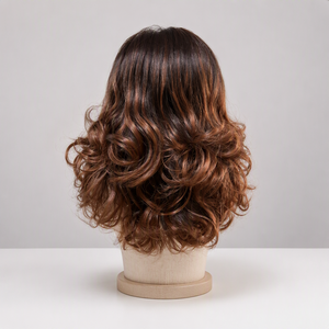 Parrucche sintetiche con <span class=keywords><strong>frangia</strong></span> riccia e fascia per capelli # MT1B-30 Parrucche Sintetiche Ondulate Yaki a Strati, Colore Ombre Ginger Brown Auburn, per Donne di Colore - Product Image 6