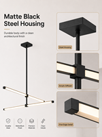 Luminaire suspendu LED linéaire mini carré moderne homologué ETL, CRI90, boîtier en plastique noir mat, diffuseur en acrylique, télécommande