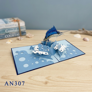 Carte pop-up 3D personnalisable en papier fait main, motif poisson-sabre vietnamien, tendance actuelle - Fabriquée à Hanoï, personnalisable pour Thanksgiving - Product Image 4