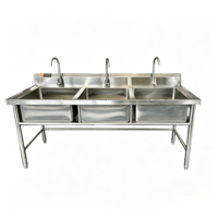 Wastafel Komersial 3 Kompartemen Baja Tahan Karat Heavy Duty untuk Restoran, Hotel, Bar, dan Food Truck