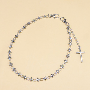 Chaîne de taille Yueli avec pendentif croix en alliage de zinc, rivets, style décontracté, chaîne de corps simple tour, blanc K - Product Image 2